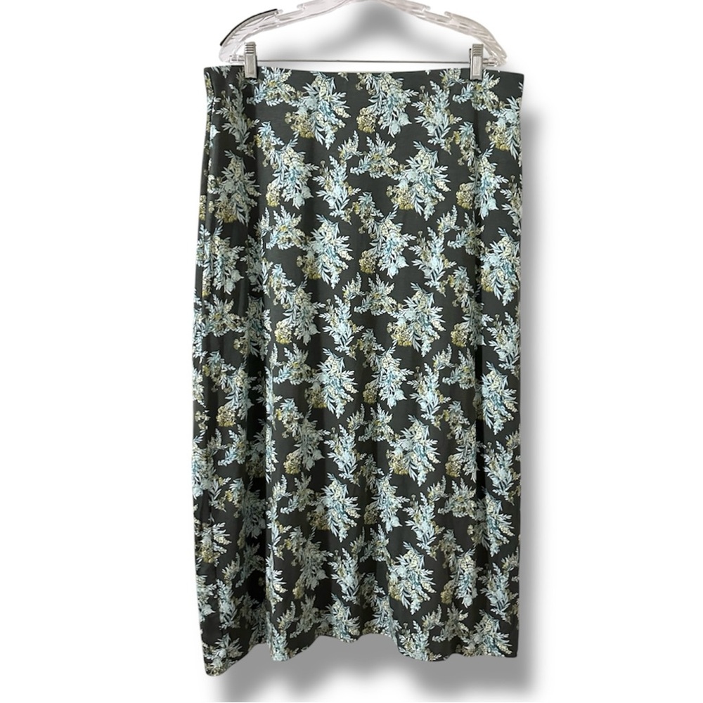 J. Jill Gray Floral Midi Skirt Women’s Size Large Stretch Spring Cottagecore